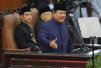 Pidato Kepresidenan Perdana Prabowo Subianto, usai mengucapkan sumpah janji dalam pelantikan Presiden RI, Minggu 20 Oktober 2024 (Foto : detik.com)