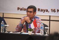 SAMBUTAN : Kadiskominfosantik Provinsi Kalteng Agus Siswadi saat menyampaikan sambutan sekaligus membuka pelatihan penulisan berita Humas Organisasi Perangkat Daerah (OPD), di salah satu hotel ternama di Palangka Raya. (IST)