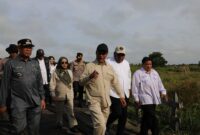 DAMPINGI : Kadis TPHP Provinsi Kalteng Hj. Sunarti saat mendamping Menteri Pertanian RI Amran Sulaiman kunjungan kerja di Kecamatan Dadahup, Kabupaten Kapuas. (IST)