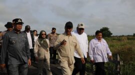 DAMPINGI : Kadis TPHP Provinsi Kalteng Hj. Sunarti saat mendamping Menteri Pertanian RI Amran Sulaiman kunjungan kerja di Kecamatan Dadahup, Kabupaten Kapuas. (IST)