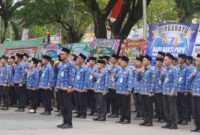 Upacara bendera peringatan HUT  ke-79 PU.  Tampak pegawai PU Kalteng peserta upacara (IST)