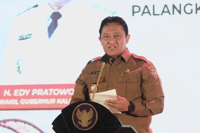 SAMBUTAN : Wakil Gubernur Provinsi Kalteng H. Edy Pratowo saat menyampaikan sambutan pada acara Seminar Nasional Blue Print (Cetak Biru) Kalteng 2045, bertempat di salah satu Hotel Palangka Raya. (IST)