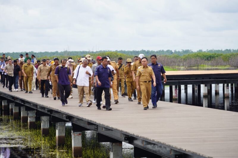 Gubernur Kalteng beserta jajaran dalam peninjauan progres bangunan Lewu Sabaru.(IST)