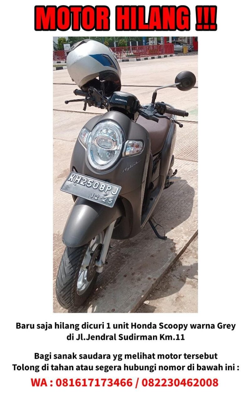 DICURI : Motor warna abu-abu merk Scoopy yang dibawa oleh pelaku pencurian, yang saat itu terparkir di jalan depan gang di Jalan Sudirman Sampit, kilometer 11, Sabtu (18/1).(IST)