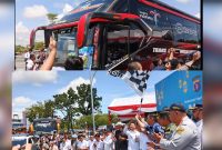 Momen pelepasan rombongan bus mudik gratis.(IST)