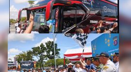 Momen pelepasan rombongan bus mudik gratis.(IST)