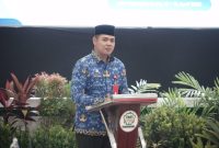 SAMBUTAN : Plt. Kadisdik Provinsi Kalteng Reza Prabowo saat menyampaikan sambutannya kegiatan asesmen yang berlangsung di Aula Utama IAIN Palangka Raya, Kamis (17/4).(IST)