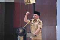 SAMBUTAN : Gubernur Provinsi Kalteng H. Agustiar Sabran saat menyampaikan sambutan pada Halalbihalal Kebangsaan yang diselenggarakan di Aula Jayang Tingang, Kompleks Kantor Gubernur, Senin (14/4).(IST)