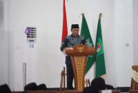 SAMBUTAN : Wakil Gubernur Provinsi Kalteng H. Edy Pratowo, memberikan sambutan saat acara Muspimwil Muhammadiyah Kalimantan Tengah tahun 2025 yang diselenggarakan di Aula Gedung DPRD Kabupaten Seruyan, Sabtu (26/4).(IST)