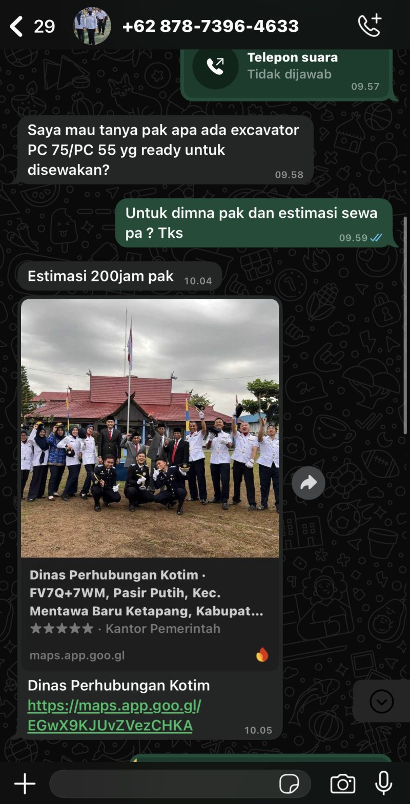 PENIPUAN : Salah satu nomor WhatsApp pelaku penipuan terhadap kontraktor yang mengatasnamakan Dinas Perhubungan.(IST)