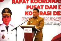 SAMBUTAN : Wakil Gubernur Kalteng H. Edy Pratowo, saat menyampaikan sambutan pada acara Rakorda Pusat dan Daerah Koperasi Desa/Kelurahan Merah Putih Tahun 2025 di salah satu Hotel di Palangka Raya, Selasa (29/4).(IST)