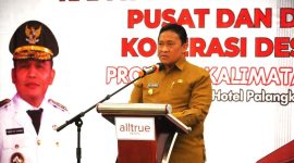 SAMBUTAN : Wakil Gubernur Kalteng H. Edy Pratowo, saat menyampaikan sambutan pada acara Rakorda Pusat dan Daerah Koperasi Desa/Kelurahan Merah Putih Tahun 2025 di salah satu Hotel di Palangka Raya, Selasa (29/4).(IST)