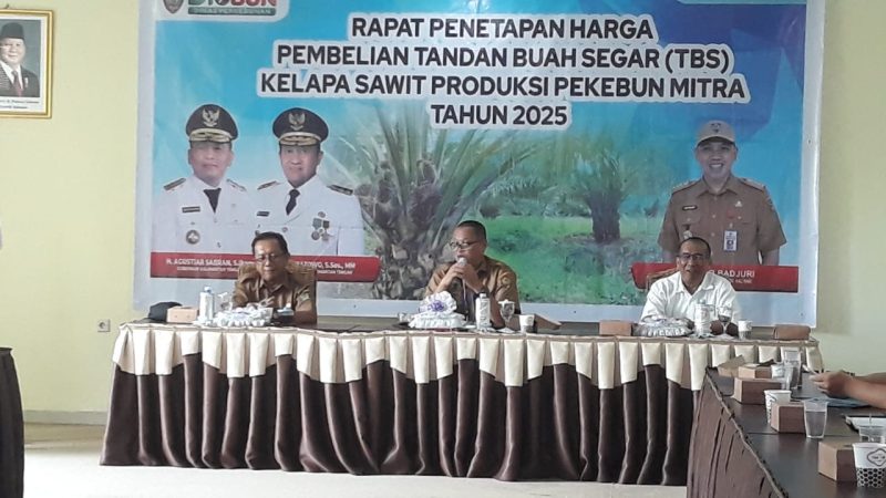 PIMPIN RAPAT: Kabid Lohsar Achmad Sugianor saat memimpin Rapat Penetapan Harga TBS Periode II Bulan April 2025 yang digelar di Aula Dinas Perkebunan Kalteng pada Rabu (7/5).(IST)