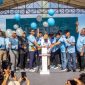 LAUNCHING : Gubernur Provinsi Kalteng H. Agustiar Sabran saat melakukan Grand Launching Fitur QRIS pada Betang Mobile Bank Kalteng yang dirangkaikan dengan kegiatan FunWalk dan berlangsung meriah di kawasan Bundaran Besar Palangka Raya, Sabtu pagi (17/5).(IST)