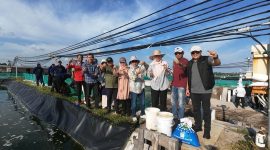 KUNJUNGI : Asisten Ekbang Herson B. Aden beserta rombongan saat mengunjungi kawasan tambak udang shrimp estate berkah desa sei raja, Minggu (8/6).(IST)