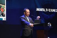 SAMBUTAN : Menteri Dalam Negeri (Mendagri) Muhammad Tito Karnavian saat menyampaikan sambutan di ajang International Conference on Infrastructure (ICI) 2025 yang berlangsung di Jakarta International Convention Center (JICC), Rabu (11/6).(IST)