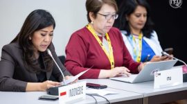 HADIRI : Menteri Komunikasi dan Digital, Meutya Hafid saat menghadiri Forum Ministerial Round Table WSIS yang digelar di Jenewa, Swiss, Rabu (9/7/2025).(IST)