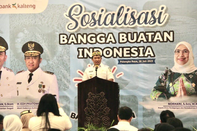 SAMBUTAN : Wakil Gubernur Kalteng H. Edy Pratowo saat menyampaikan sambutannya saat kegiatan Sosialisasi BBI Tahun 2025, Palangka Raya, Rabu (30/7/2025).(IST)