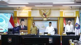 RAPAT KOORDINASI : Mendagri Muhammad Tito Karnavian saat mengelar rapat koordinasi 
Pengendalian Inflasi Daerah yang digelar secara hybrid dari Kantor Pusat Kemendagri, Jakarta, Senin (7/7/2025).(IST)