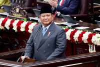 PIDATO : Presiden RI Prabowo Subianto saat menyampaikan pidato kenegaraan perdananya di sidang tahunan MPR-DPR, Jumat (15/8/2025).(IST)