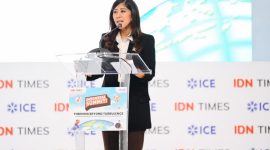KEYNOTE SPEAKER: Menkomdigi Meutya Hafid saat memberikan Keynote Speaker pada acara Indonesia Summit 2025 IDN Times di Ballroom The Tribrata, Jakarta, Rabu (27/08/2025).(IST)
