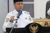FOTO: Wakil Bupati Seruyan, Supian,saat sambutan kegiatan Bimtek yang digelar Dinas Kesehatan Kabupaten Seruyan, di Aula Bappedalitbang, Rabu (22/10/2025).