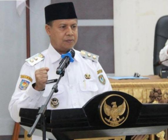 FOTO: Wakil Bupati Seruyan, Supian,saat sambutan kegiatan Bimtek yang digelar Dinas Kesehatan Kabupaten Seruyan, di Aula Bappedalitbang, Rabu (22/10/2025).