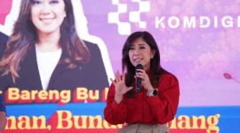 PELUNCURAN : Menkomdigi Meutya Hafid, saat sosialisasi PP Tunas sekaligus peluncuran Tunasdigital.id di Jakarta, Sabtu (1/11/2025).(IST)