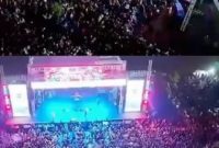 MEMBELUDAK : Terlihat antusias masyarakat membeludak saat menonton pertunjukan Konser di Alun-alun kota Nanga Bulik, Kabupaten Lamandau, Kamis malam (14/11/2025).(IST)