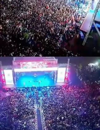 MEMBELUDAK : Terlihat antusias masyarakat membeludak saat menonton pertunjukan Konser di Alun-alun kota Nanga Bulik, Kabupaten Lamandau, Kamis malam (14/11/2025).(IST)