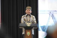 SAMBUTAN : Gubernur Agustiar Sabran sampaikan sambutan pada acara Pisah Sambut Kepala Kejaksaan Tinggi (Kajati) Kelteng Jumat (5/12/2025).(IST)