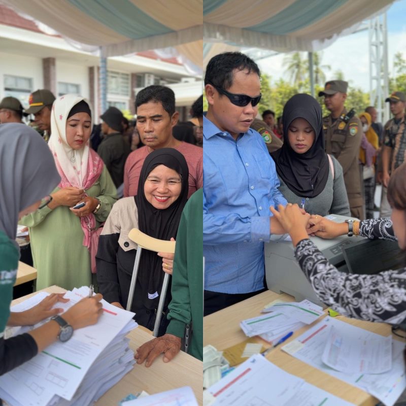 LAYANAN : Pihak Bank Kalteng saat melakukan layanan penyaluran Program Kartu Huma Betang Sejahtera (KHBS) terhadap lansia dan penyandang disabilitas, ini terlihat Rabu (1/4/2026).