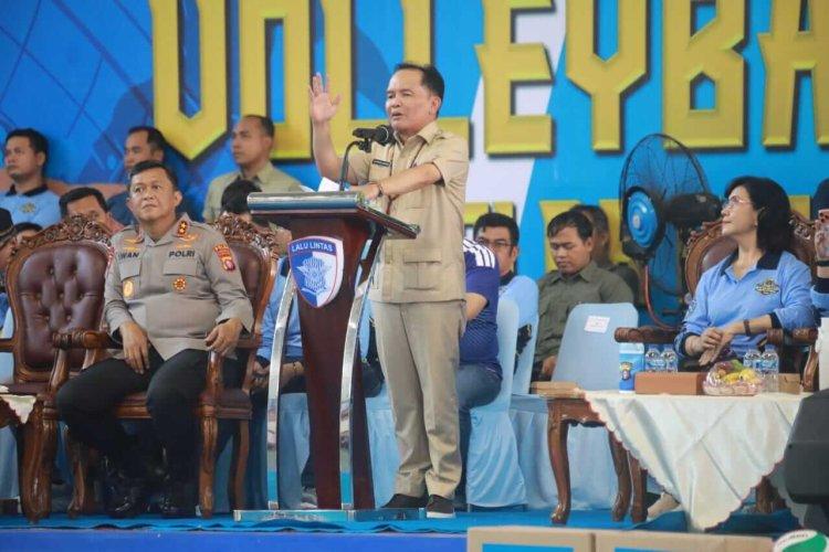 SAMBUTAN : Gubernur Kalteng, Agustiar Sabran, saat menyampaikan sambutan di GOR Indoor Serbaguna Palangka Raya, Jumat (3/7/2026).