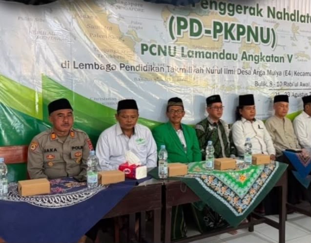 HADIRI : Wakil Bupati Lamandau Abdul Hamid saat menghadiri pembukaan Pendidikan Dasar PDPKPNU Angkatan V di Lembaga Pendidikan Takmiliyah Nurul Ilmi, Desa Arga Mulya, Kecamatan Bulik, Jumat (21/8/2026).